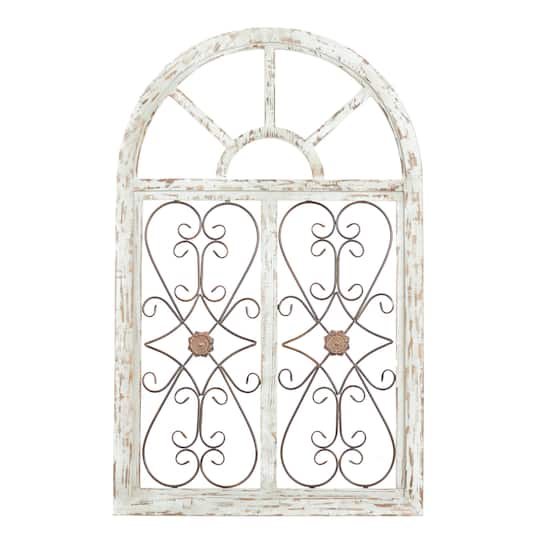 46" White & Brown Rustic Metal & Wood Arched Gate Wall Décor